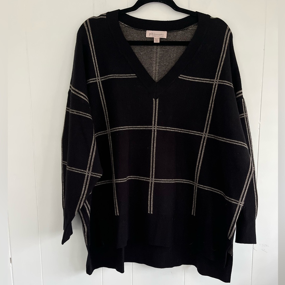 Philosophy Woman V-Neck Slouchy Sweater Black Viscose Stripes Pullover Size 3X - Picture 9 of 12